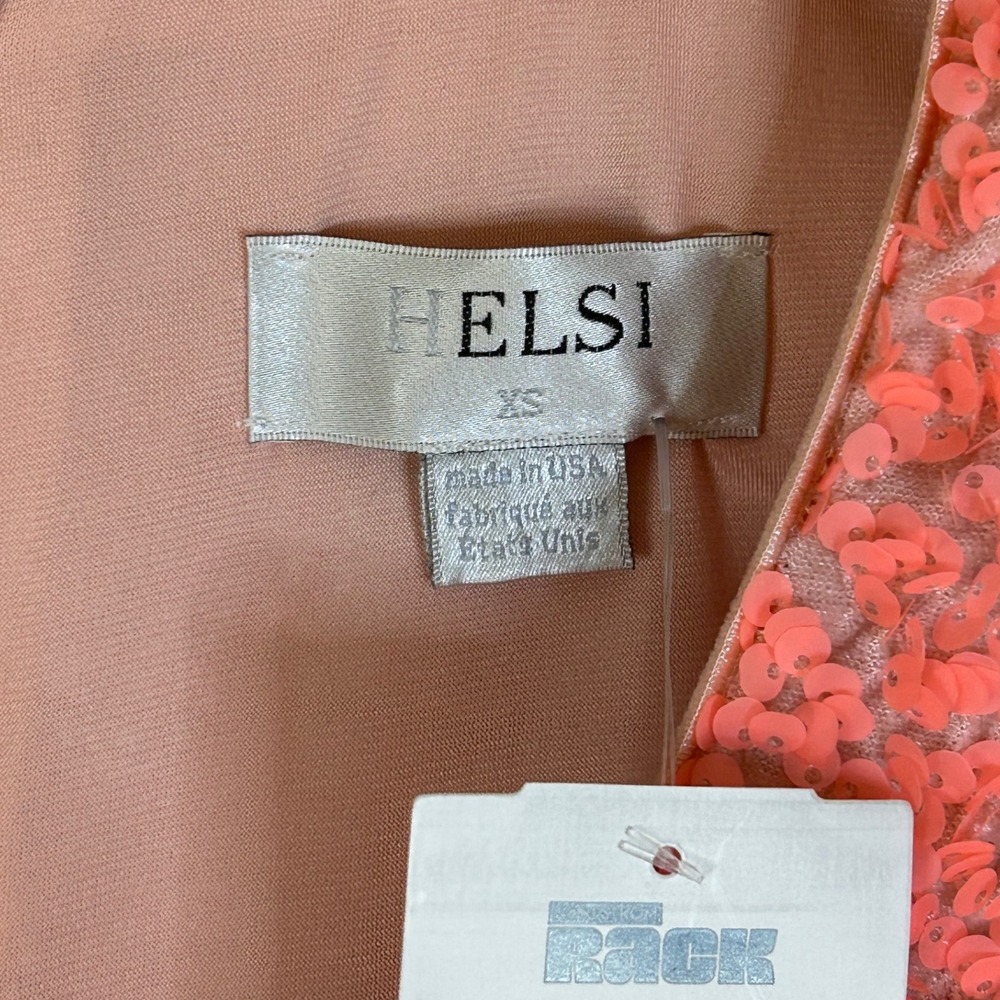 Helsi Jodi NWT Coral Sequin Mini Dress Sleeveless plunging Party Cocktail XS - Picture 5 of 11